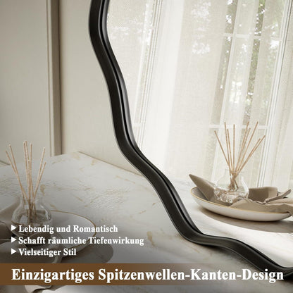 Runder Wandspiegel mit gewelltem Rand, 105 cm Schwarz