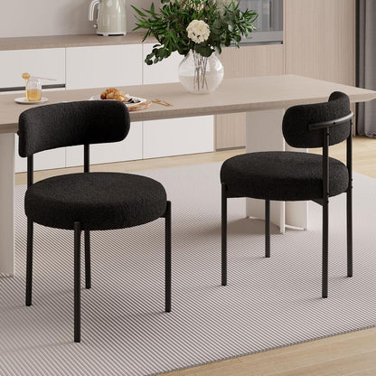 Teddy Stoff Esszimmerstühle 2er Set – Bouclé & Mid-Century Design