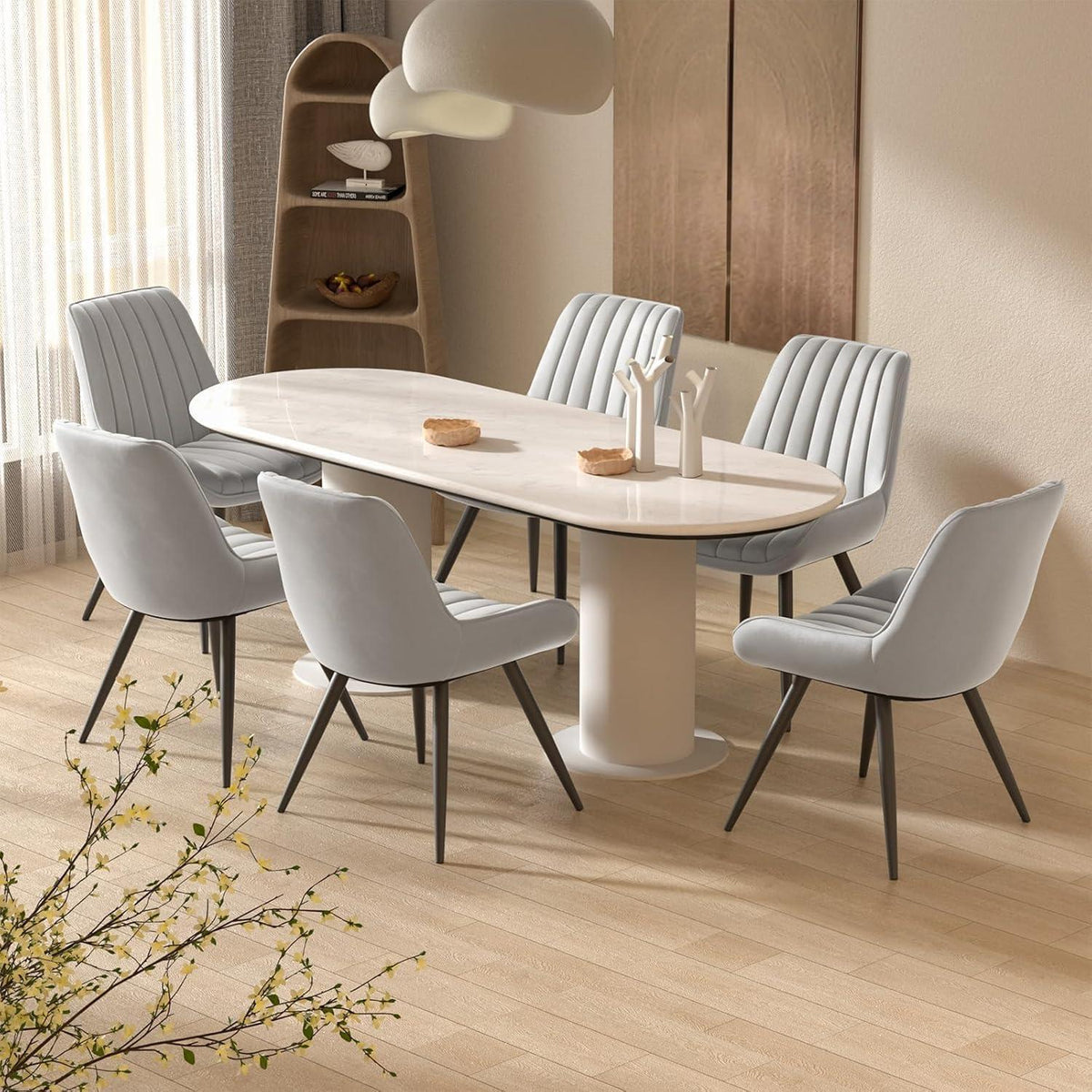 Esszimmerstühle 6er Set Grau | Polsterstühle mit Sitzkissen