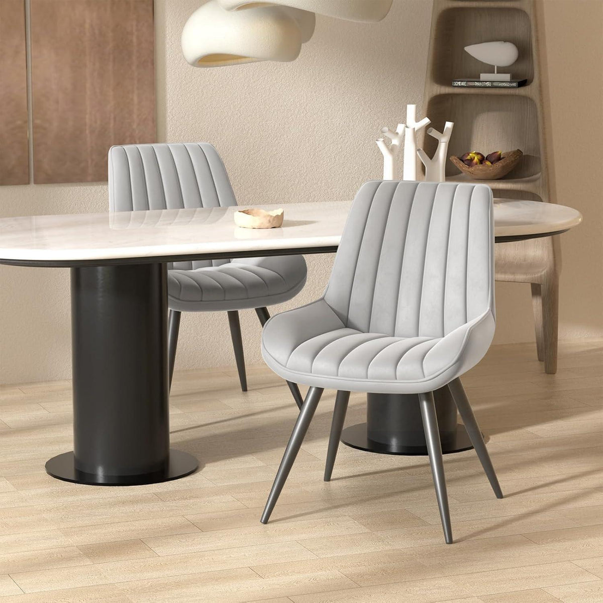 Esszimmerstühle 6er Set Grau | Polsterstühle mit Sitzkissen
