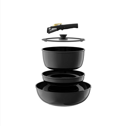 Non-Stick Kochgeschirr Set mit Abnehmbaren Griffen – Ideal für Camping & kleine Küchen