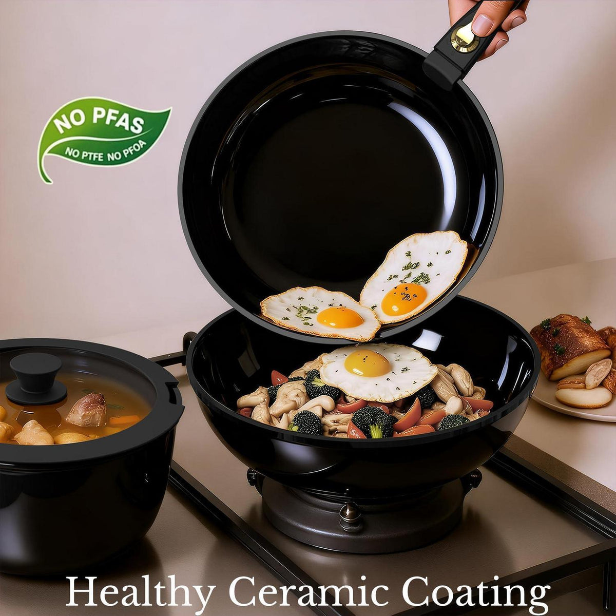Non-Stick Kochgeschirr Set mit Abnehmbaren Griffen – Ideal für Camping & kleine Küchen