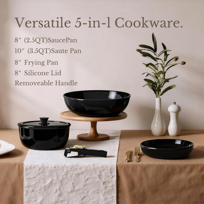 Non-Stick Kochgeschirr Set mit Abnehmbaren Griffen – Ideal für Camping & kleine Küchen