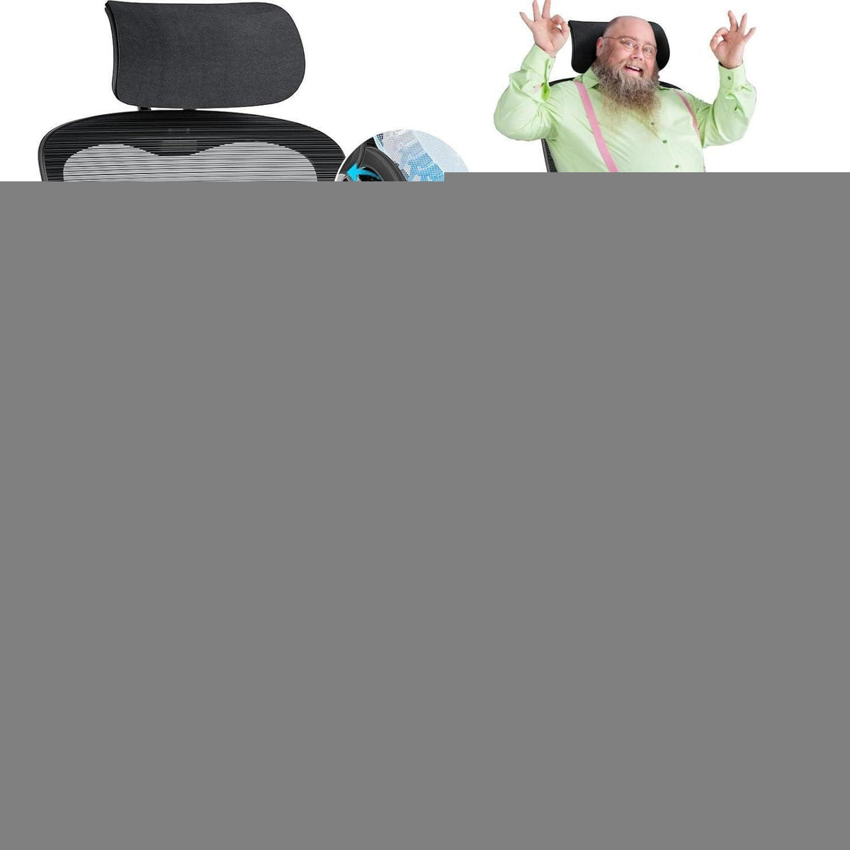 Ergonomischer Bürostuhl mit Lendenwirbelstütze, 200 kg belastbar