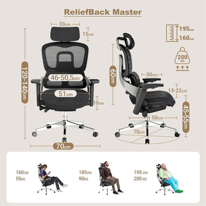 Ergonomischer Bürostuhl mit Lendenwirbelstütze, 200 kg belastbar