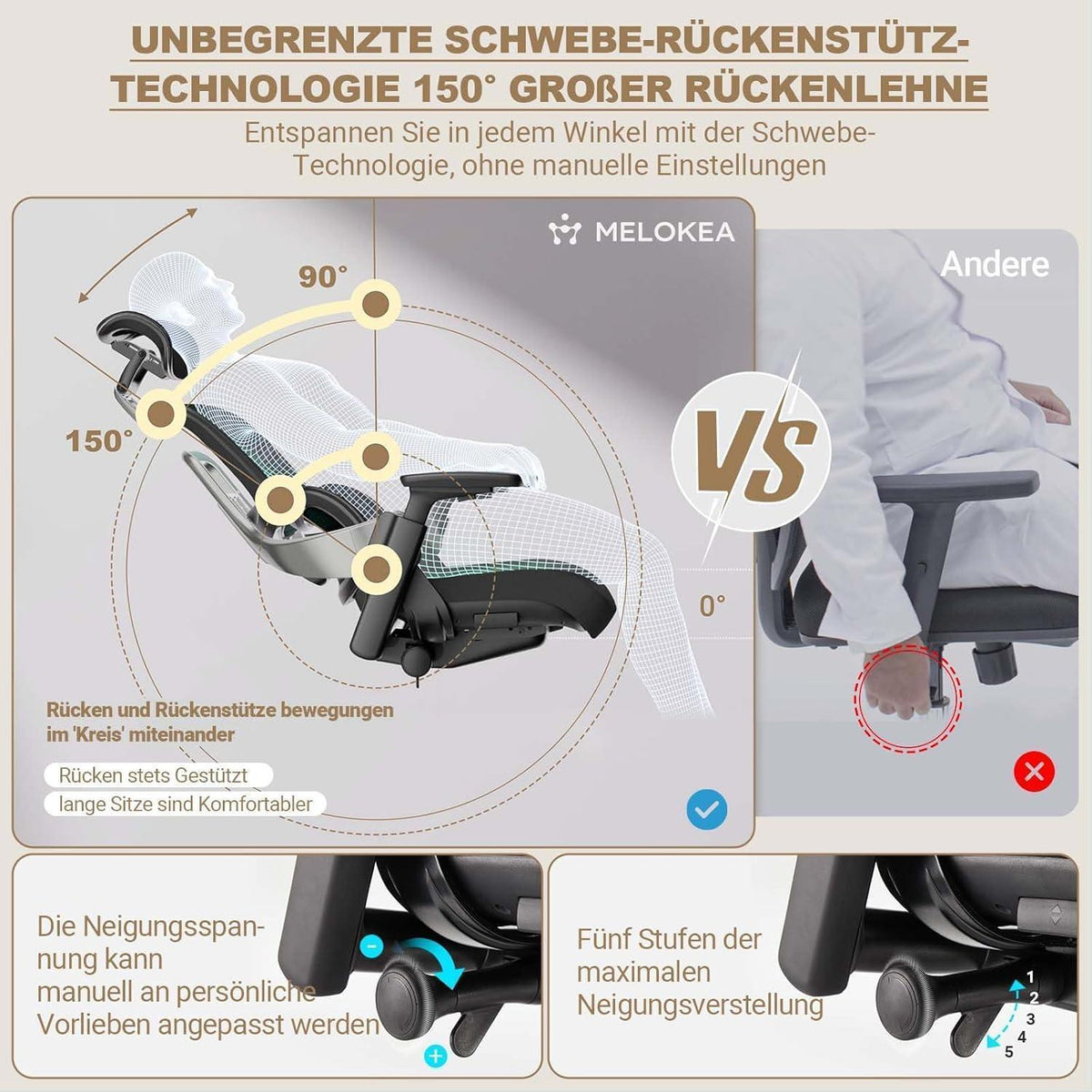 Ergonomischer Bürostuhl mit Lendenwirbelstütze, 200 kg belastbar