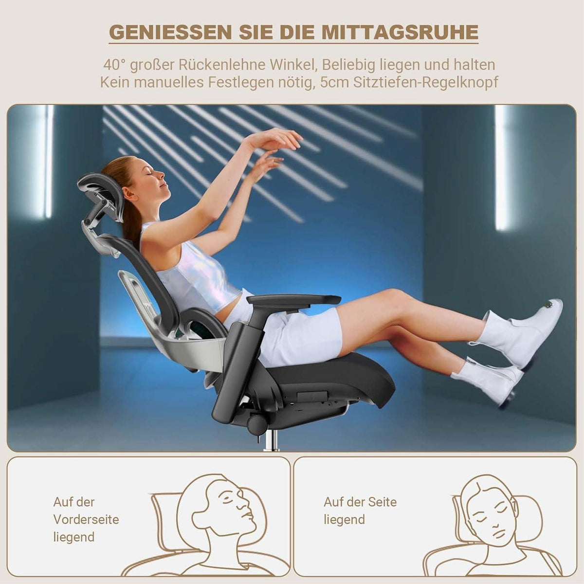 Ergonomischer Bürostuhl mit Lendenwirbelstütze, 200 kg belastbar