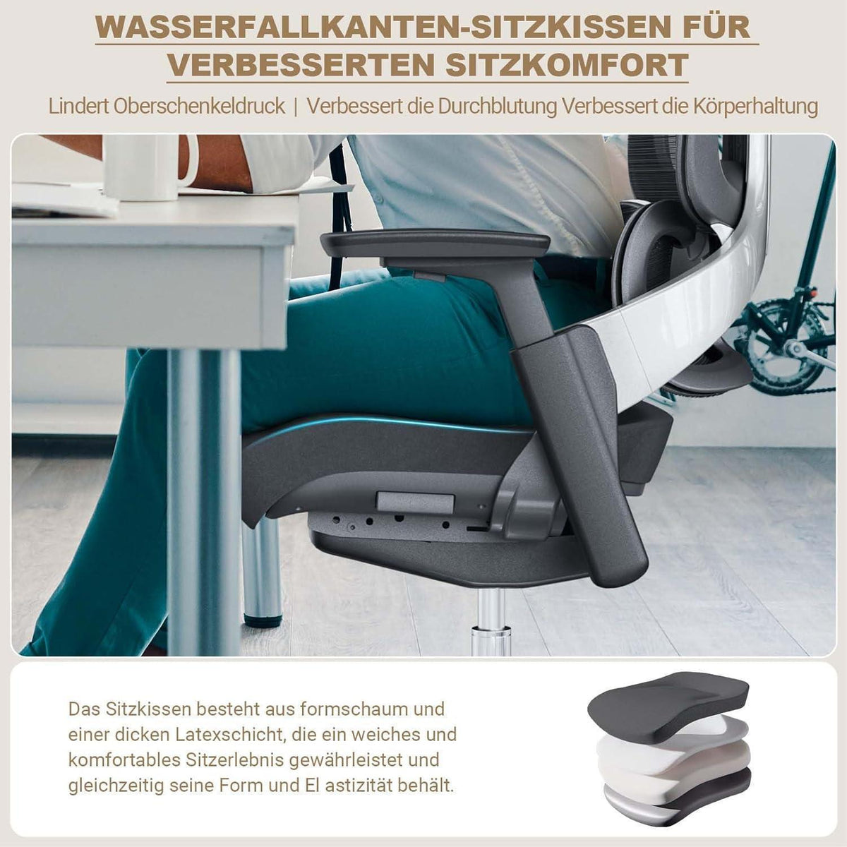 Ergonomischer Bürostuhl mit Lendenwirbelstütze, 200 kg belastbar