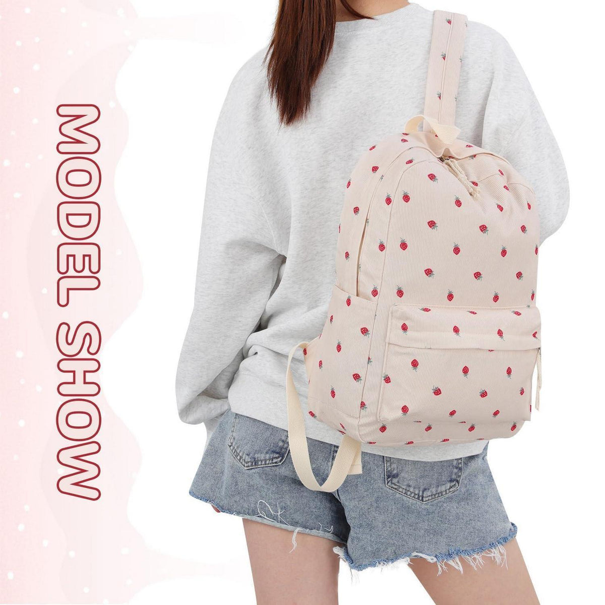 Erdbeer Rucksack Mädchen – Kawaii Schulrucksack für Teenager