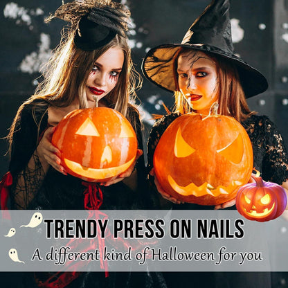 24 Nude Schwarz Press On Nails – Halloween Spinnennetz Design