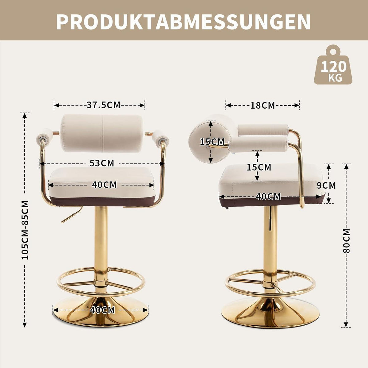 Vigosit Barhocker Set Höhenverstellbar, Drehbar & Gepolstert, Weiss
