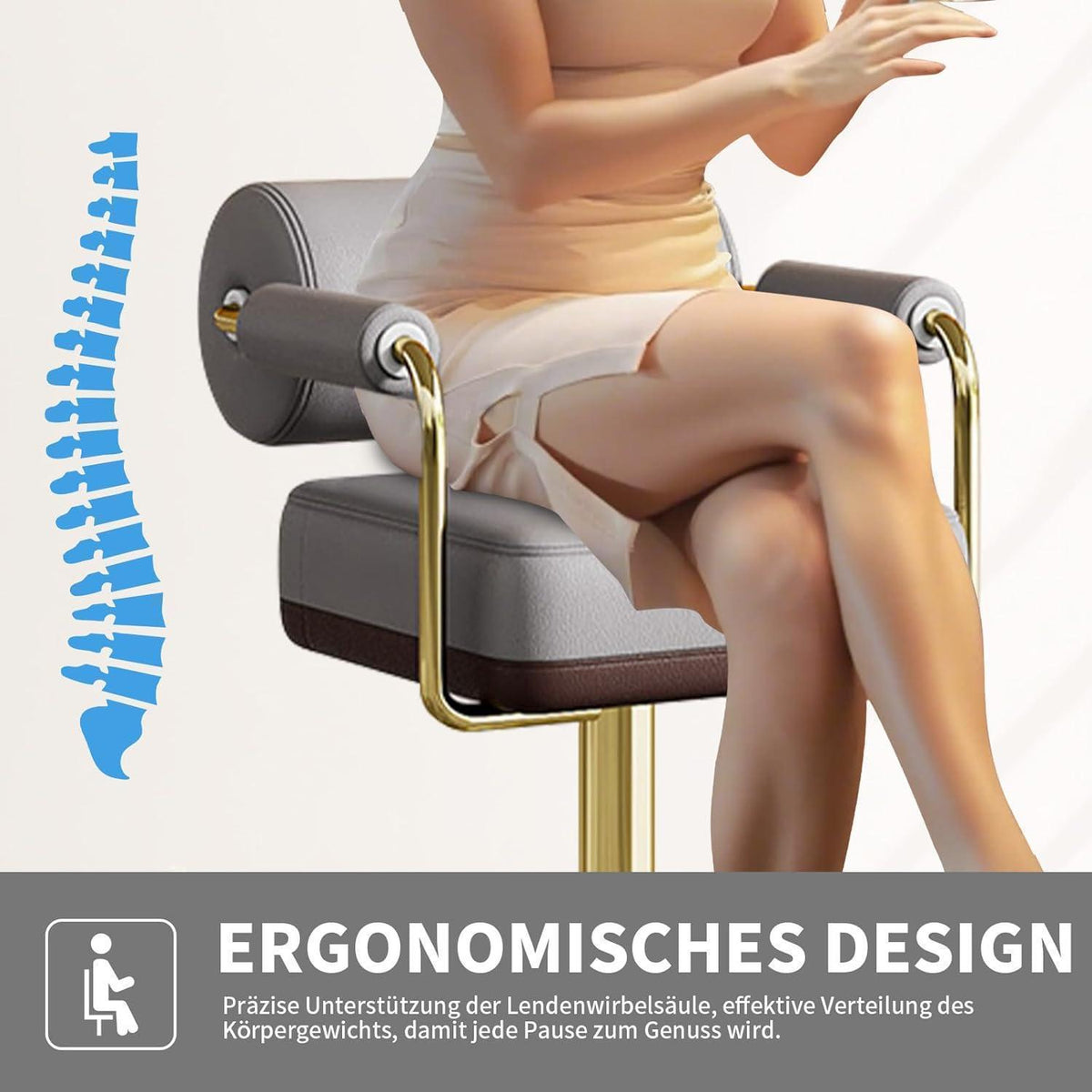 Vigosit Barhocker Set Höhenverstellbar, Grau – Komfortabler Tresenhocker mit Lehne