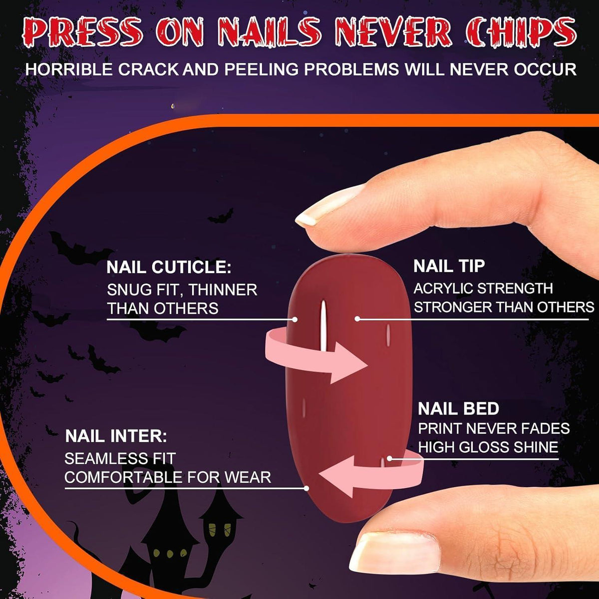 24 Eckige Halloween Nägel Schwarz Glitzer & Nude Rosa Press On Nails
