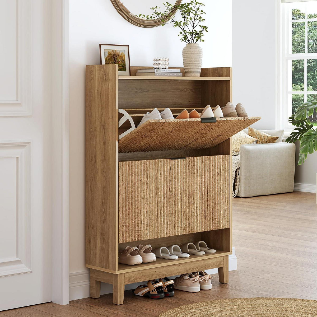 Schuhschrank Schmal mit Schubladen & Regalen – Braun