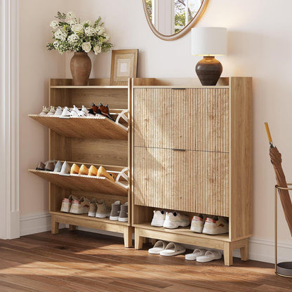 Schuhschrank Schmal mit Schubladen & Regalen – Braun