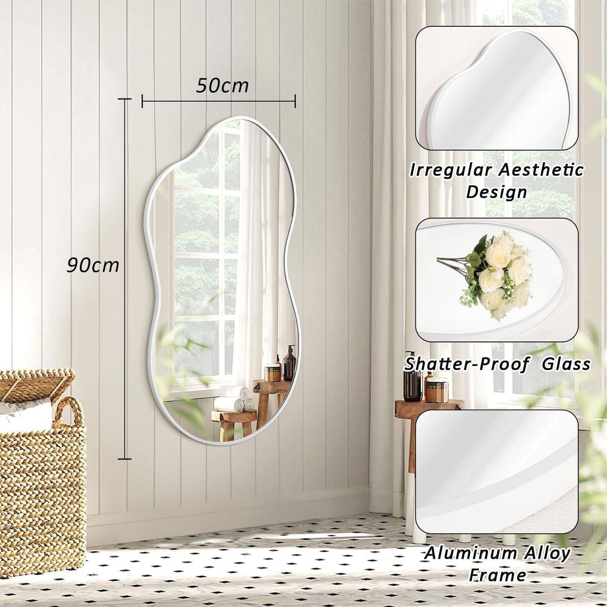 Großer Wandspiegel asymmetrisch 50x90cm – Deko für Schlafzimmer & Co.