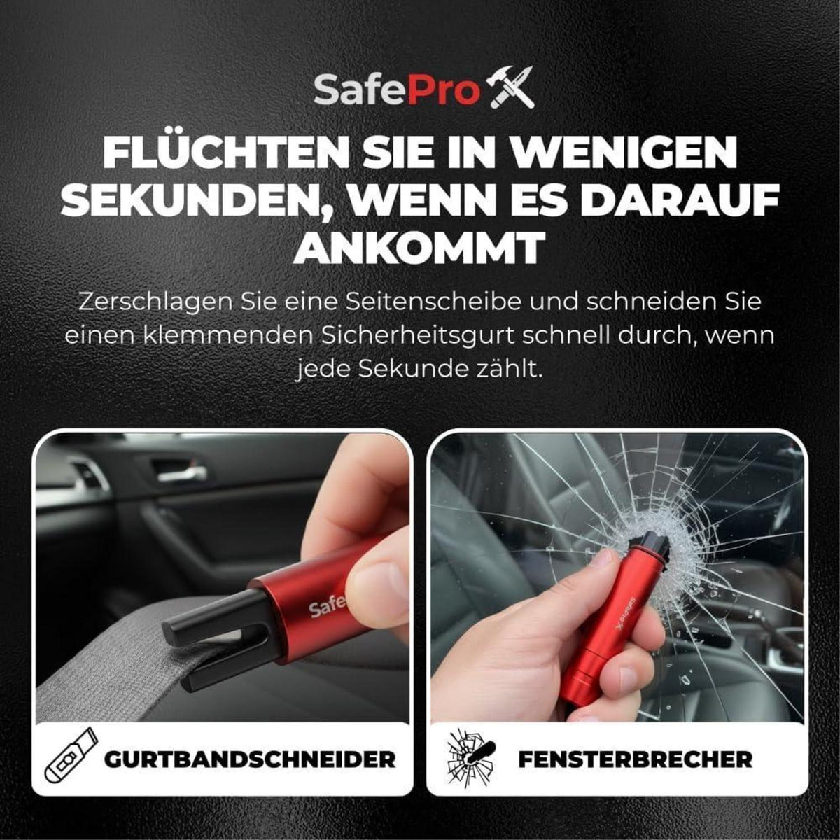 Notfallhammer Auto mit Gurtschneider - 2er Pack