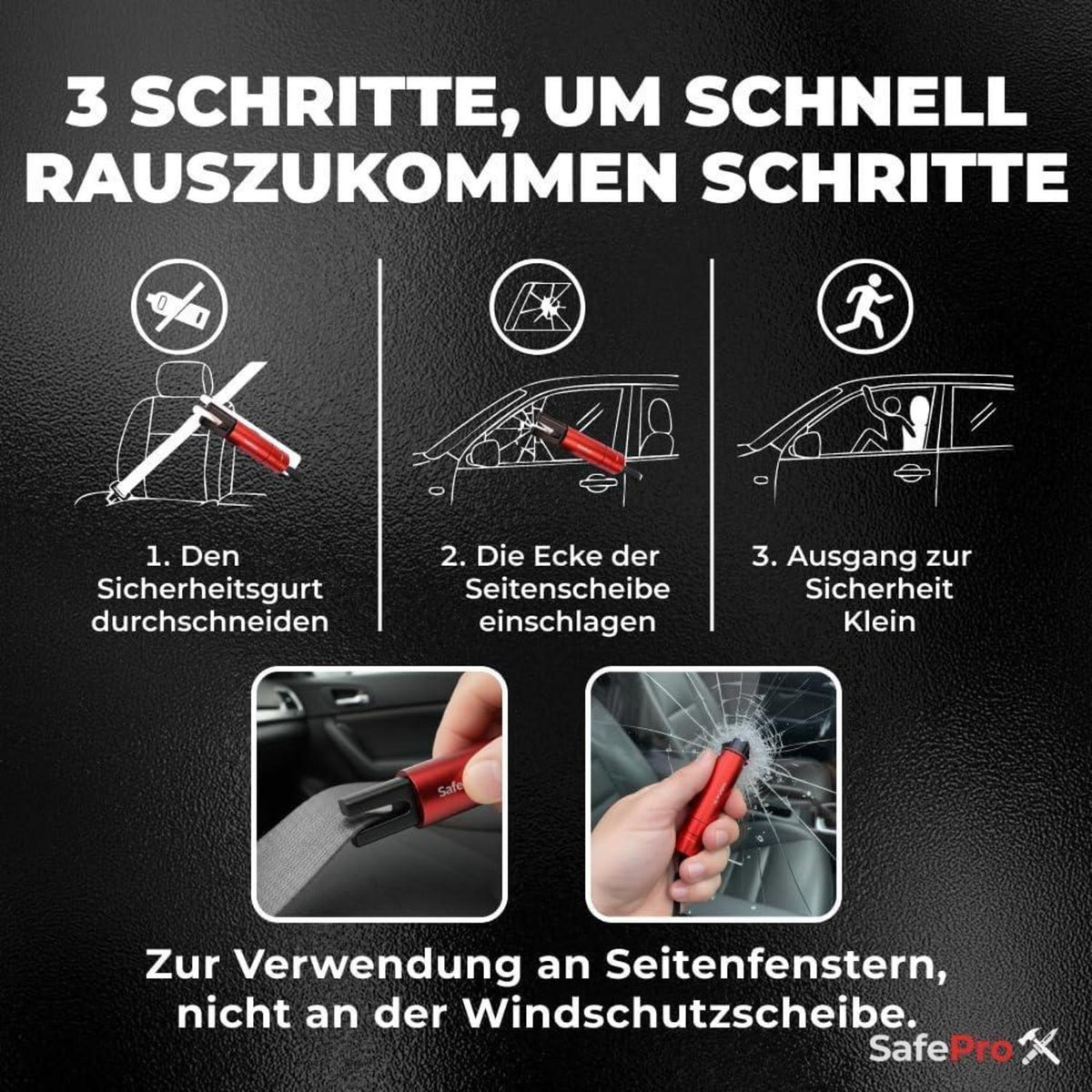 Notfallhammer Auto mit Gurtschneider - 2er Pack