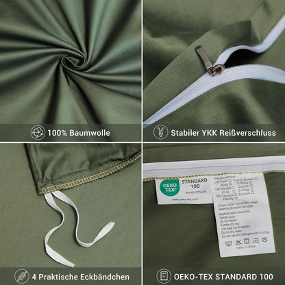 Mako Satin Bettwäsche Set Grün 135x200 4tlg. Dunkelgrün