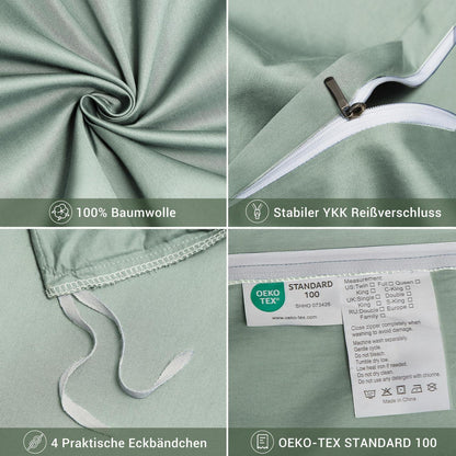 Mako Satin Bettwäsche 220x240 Grün Salbeigrün 3-tlg.