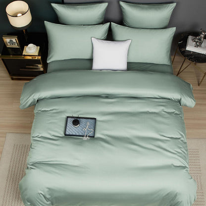 Mako Satin Bettwäsche 220x240 Grün Salbeigrün 3-tlg.