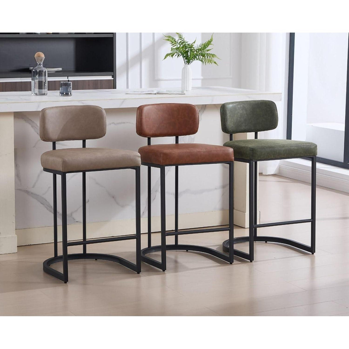 Grüner Barhocker mit Fußstütze – 2er Set, Industriestil