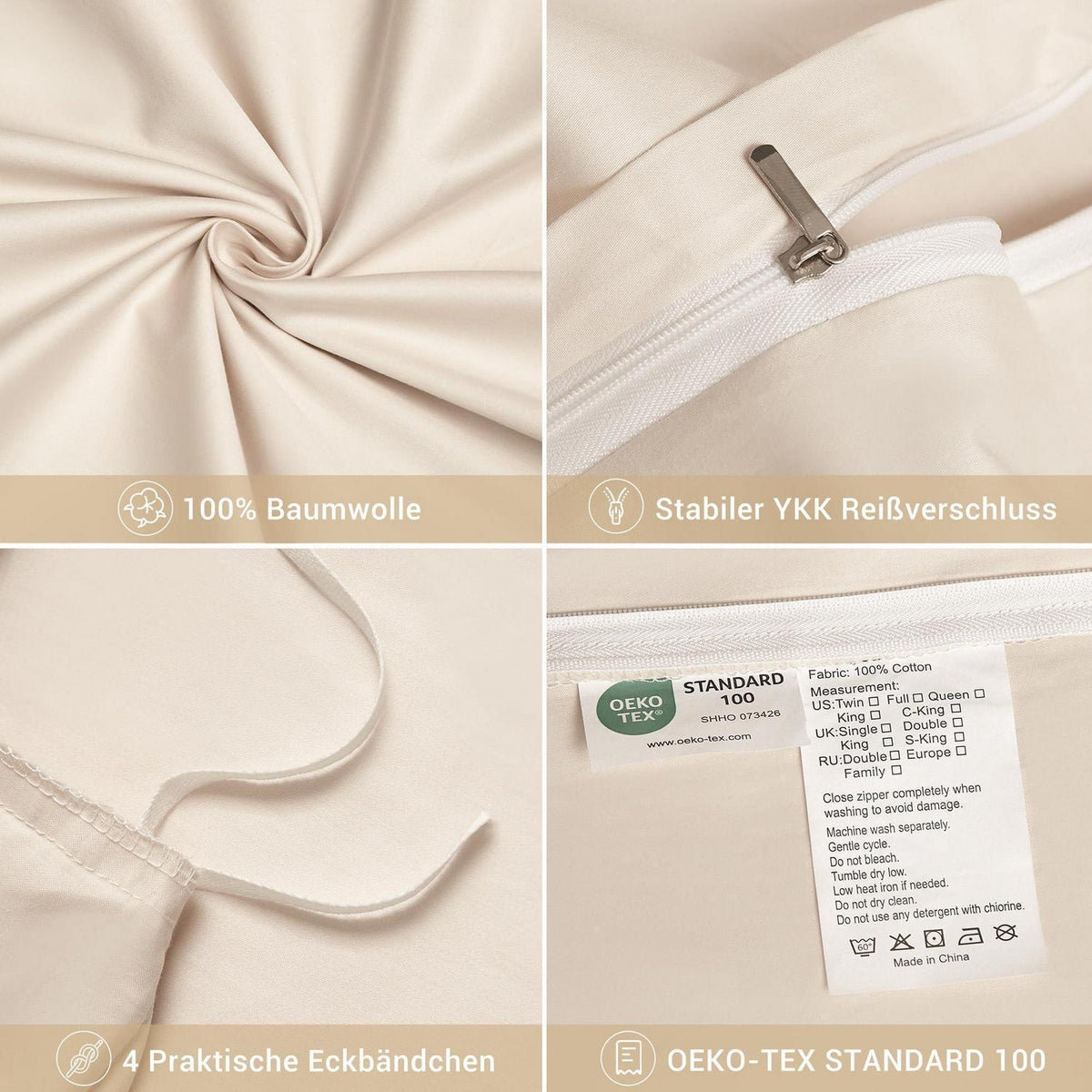 Bettwäsche-Set 135x200 Khaki Mako Satin 4-teilig Taupe Braun