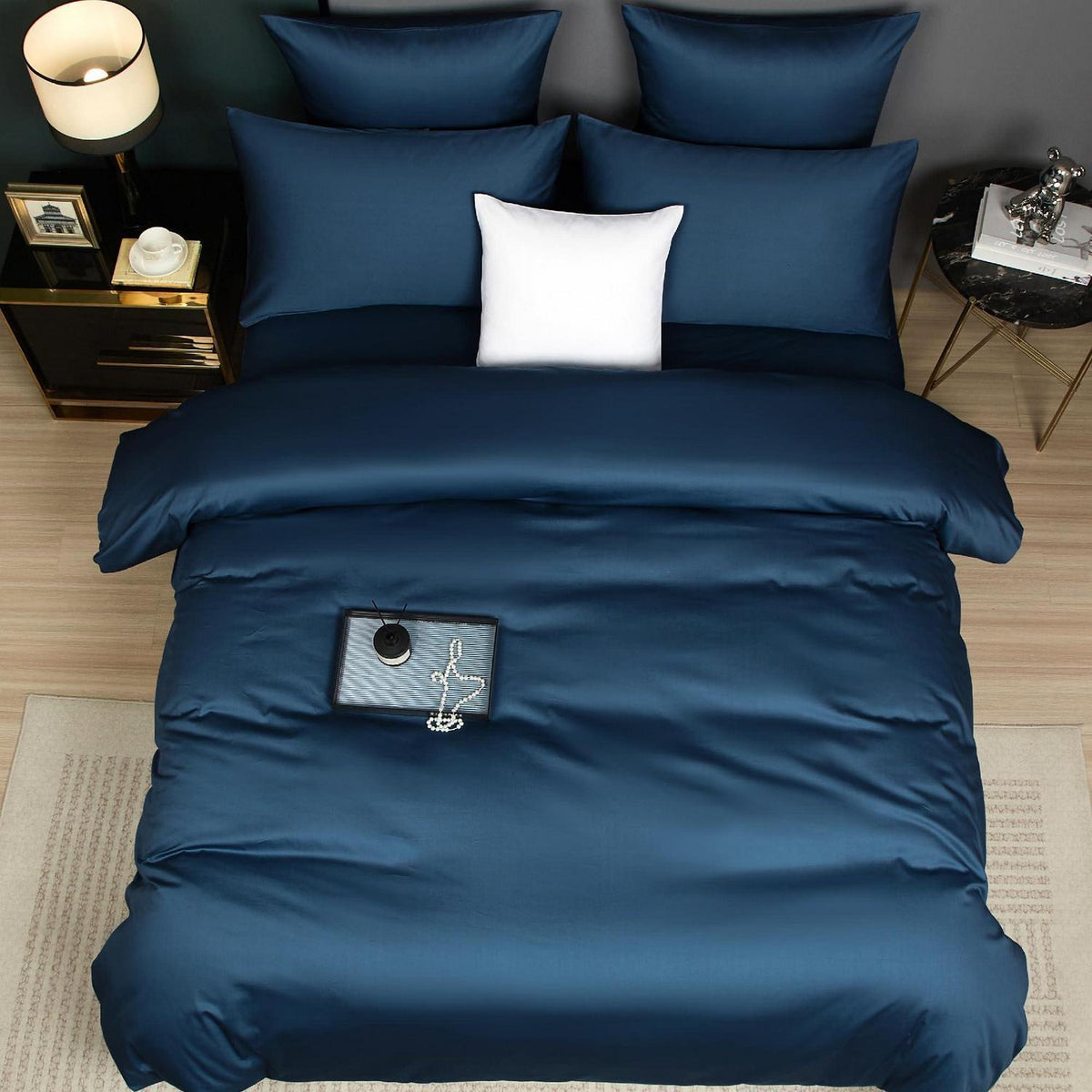 Mako Satin Bettwäsche Set 135x200 Petrol Blau 4tlg.