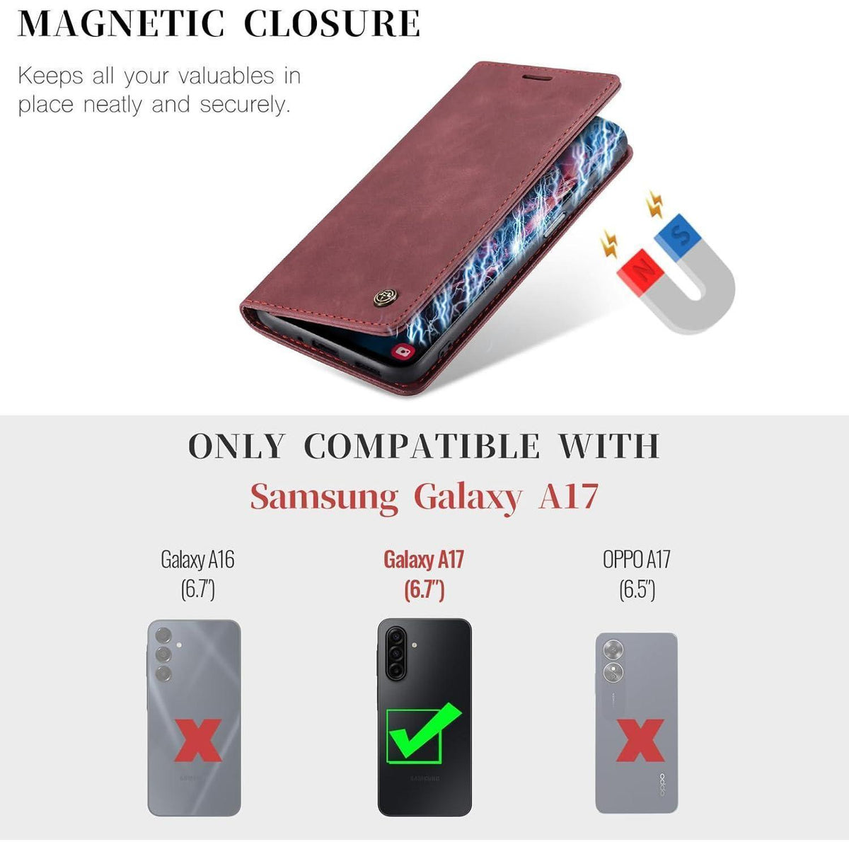 Klapphülle für Samsung Galaxy A17 4G/5G, Weinrot in Lederoptik