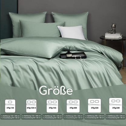 Mako Satin Bettwäsche 135x200, Grün-Salbeigrün, 4-teilig