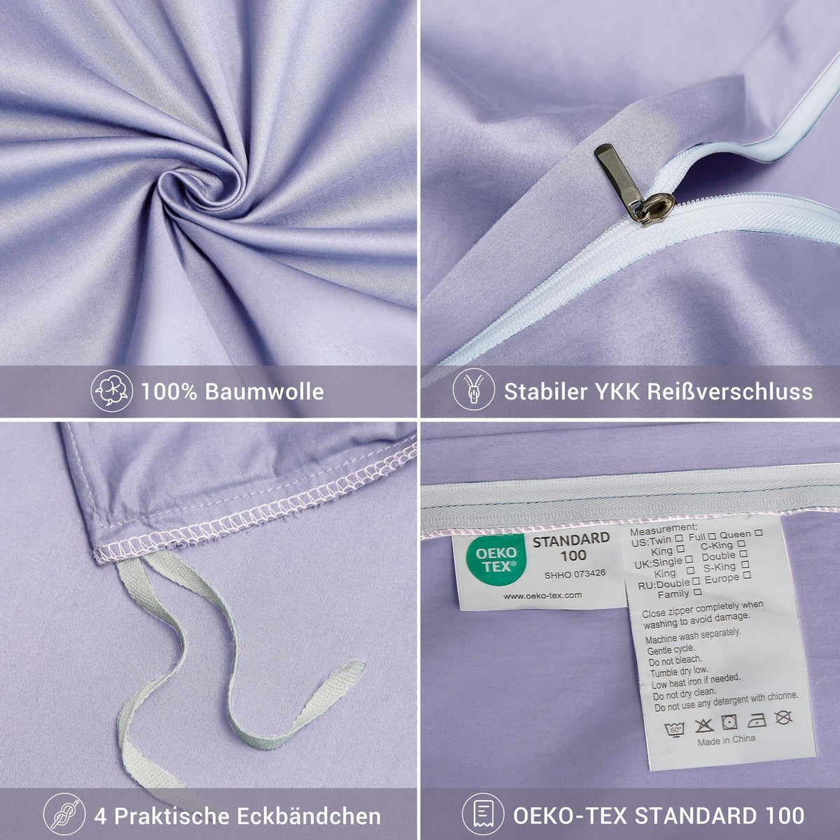 Mako Satin Bettwäsche Lila 200x220 cm 3-teilig