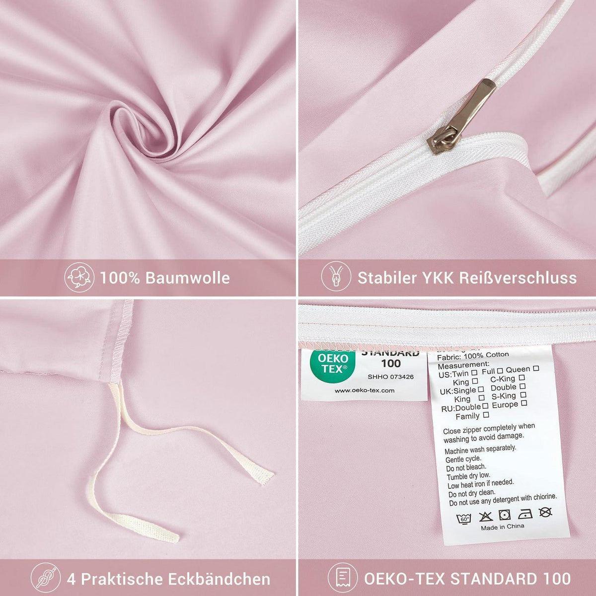 Mako Satin Bettwäsche Set 135x200 Rosa Baumwolle