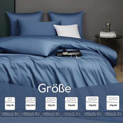 Mako Satin Bettwäsche Set 200x220 Blau Marine 3-teilig
