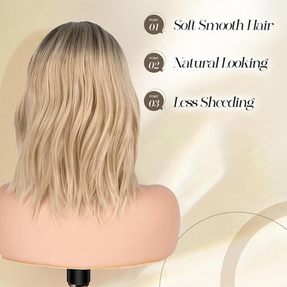 Welliges Bob Perücke mit Pony, Blond Ombre, 35cm Schulterlang
