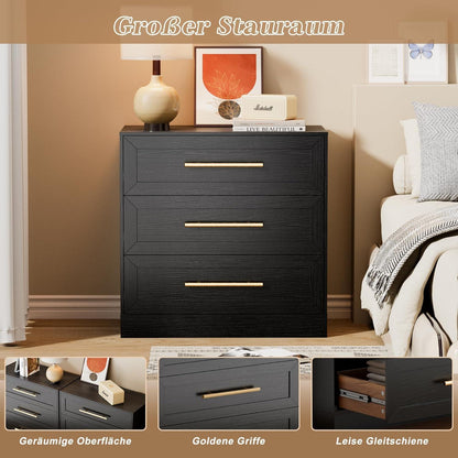 3 Schubladen Kommode Schwarz - Modernes Sideboard für Schlafzimmer