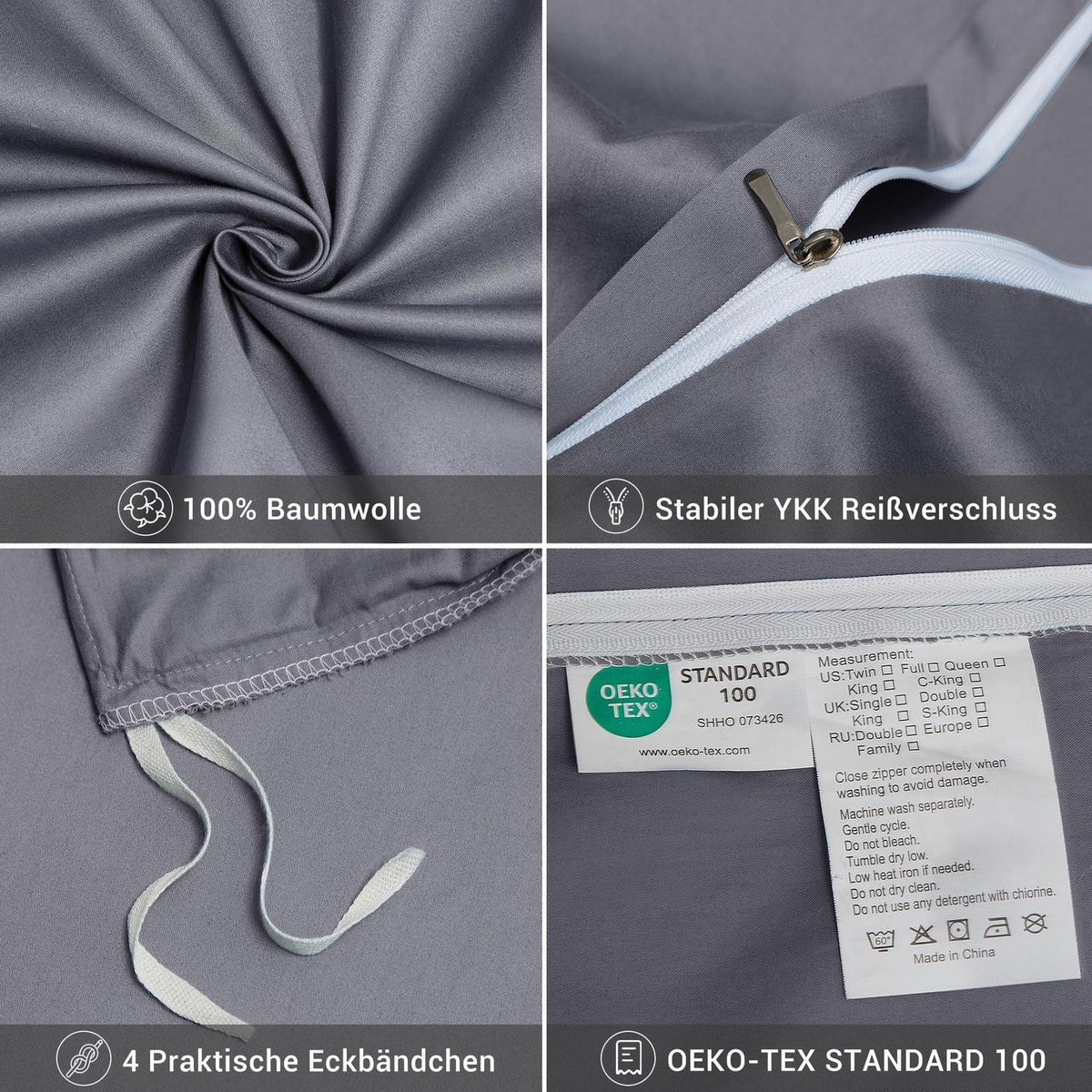 Mako Satin Bettwäsche Set 135x200 Hellgrau Anthrazit