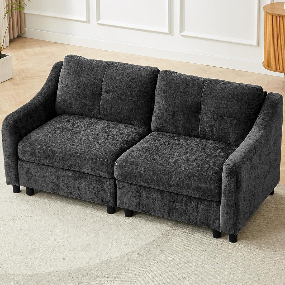 JIEXI Ecksofa mit Schlaffunktion – Grau 2, 251cm