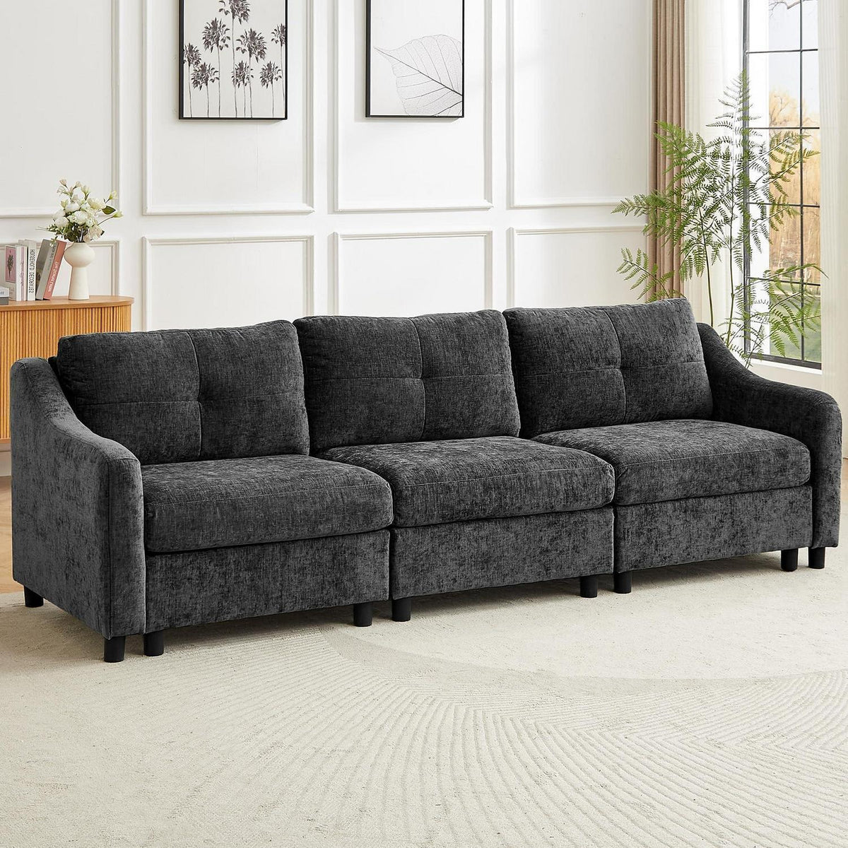 JIEXI Ecksofa mit Schlaffunktion – Grau 3, 251cm