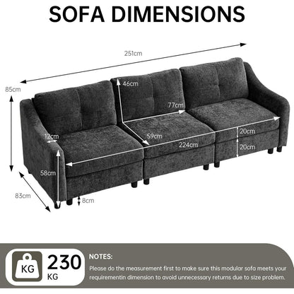 JIEXI Ecksofa mit Schlaffunktion – Grau 3, 251cm
