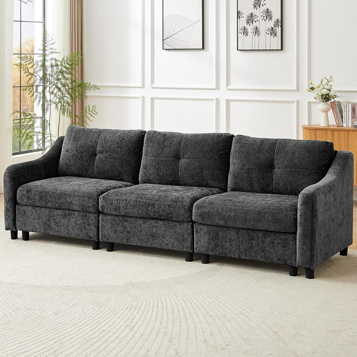 JIEXI Ecksofa mit Schlaffunktion – Grau 3, 251cm