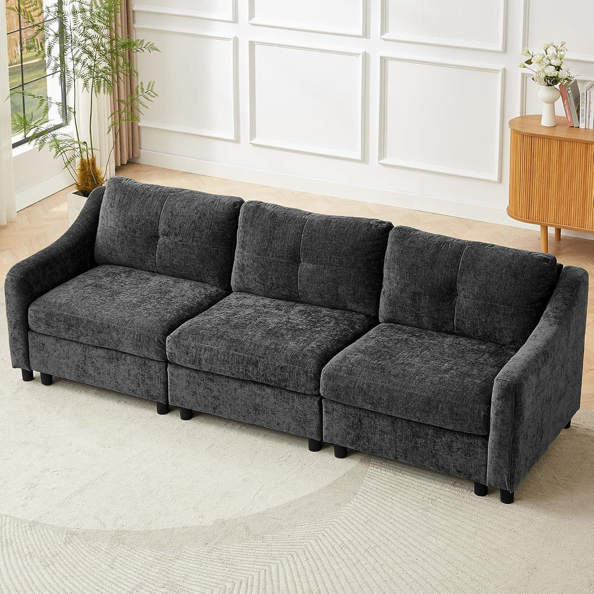 JIEXI Ecksofa mit Schlaffunktion – Grau 3, 251cm