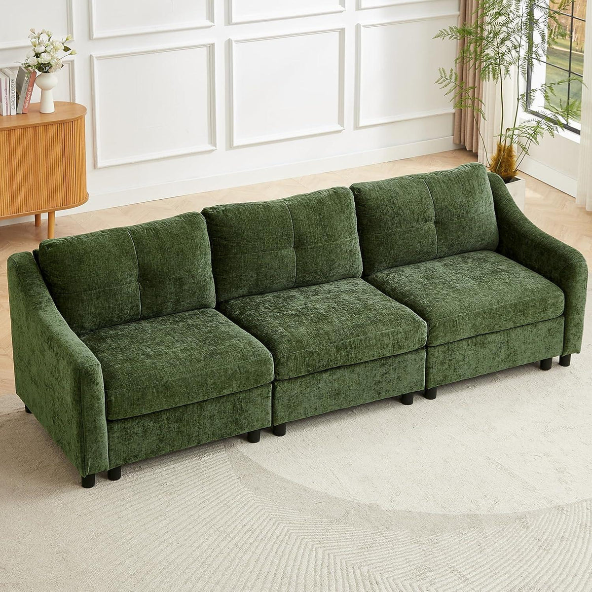 JIEXI Ecksofa mit Schlaffunktion – Dunkelgrün 3