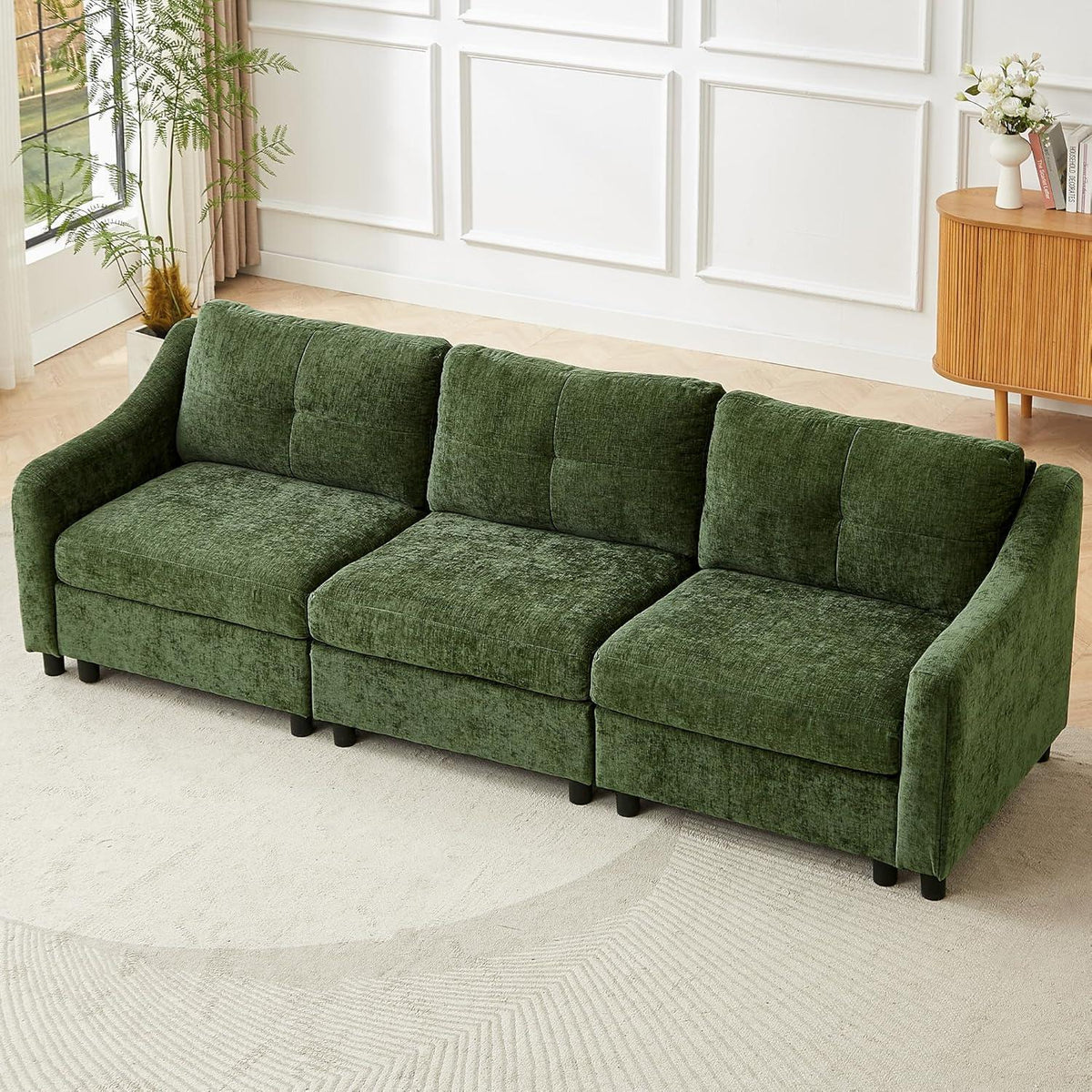 JIEXI Ecksofa mit Schlaffunktion – Dunkelgrün 3