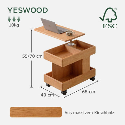 Massivholz Beistelltisch mit Rollen & Stauraum (Kirschbaum)