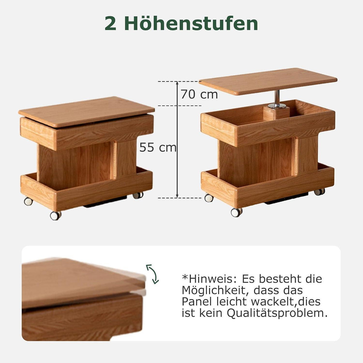 Massivholz Beistelltisch mit Rollen & Stauraum (Kirschbaum)