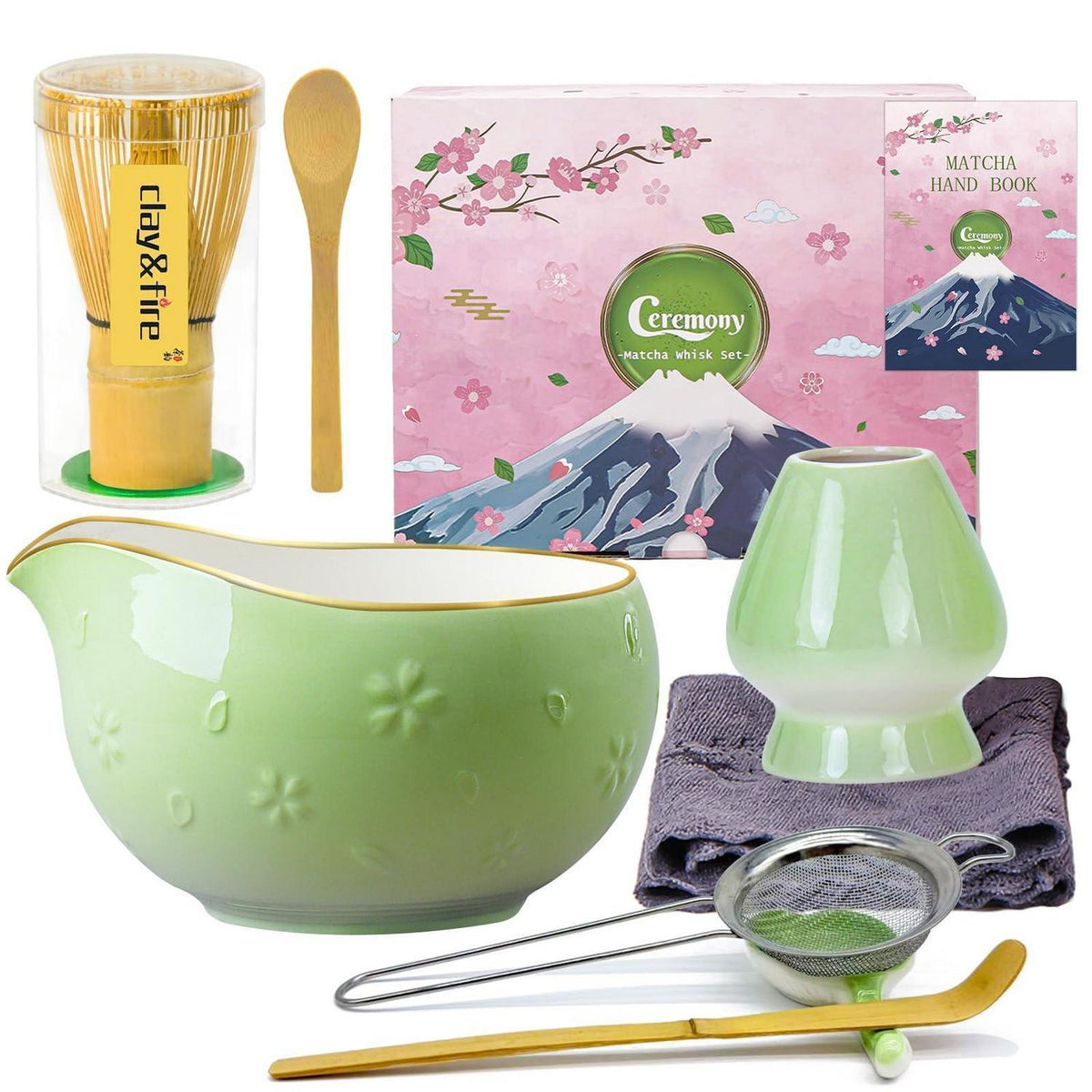 9-teiliges Matcha Set | Bambus Besen & Keramik Schale