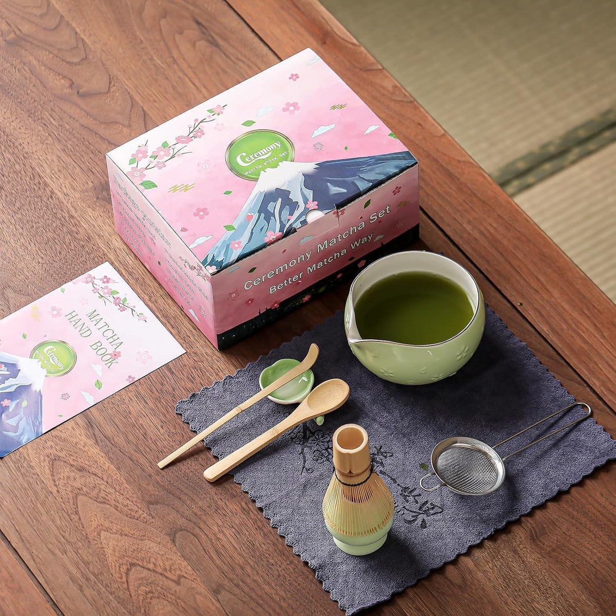 9-teiliges Matcha Set | Bambus Besen & Keramik Schale