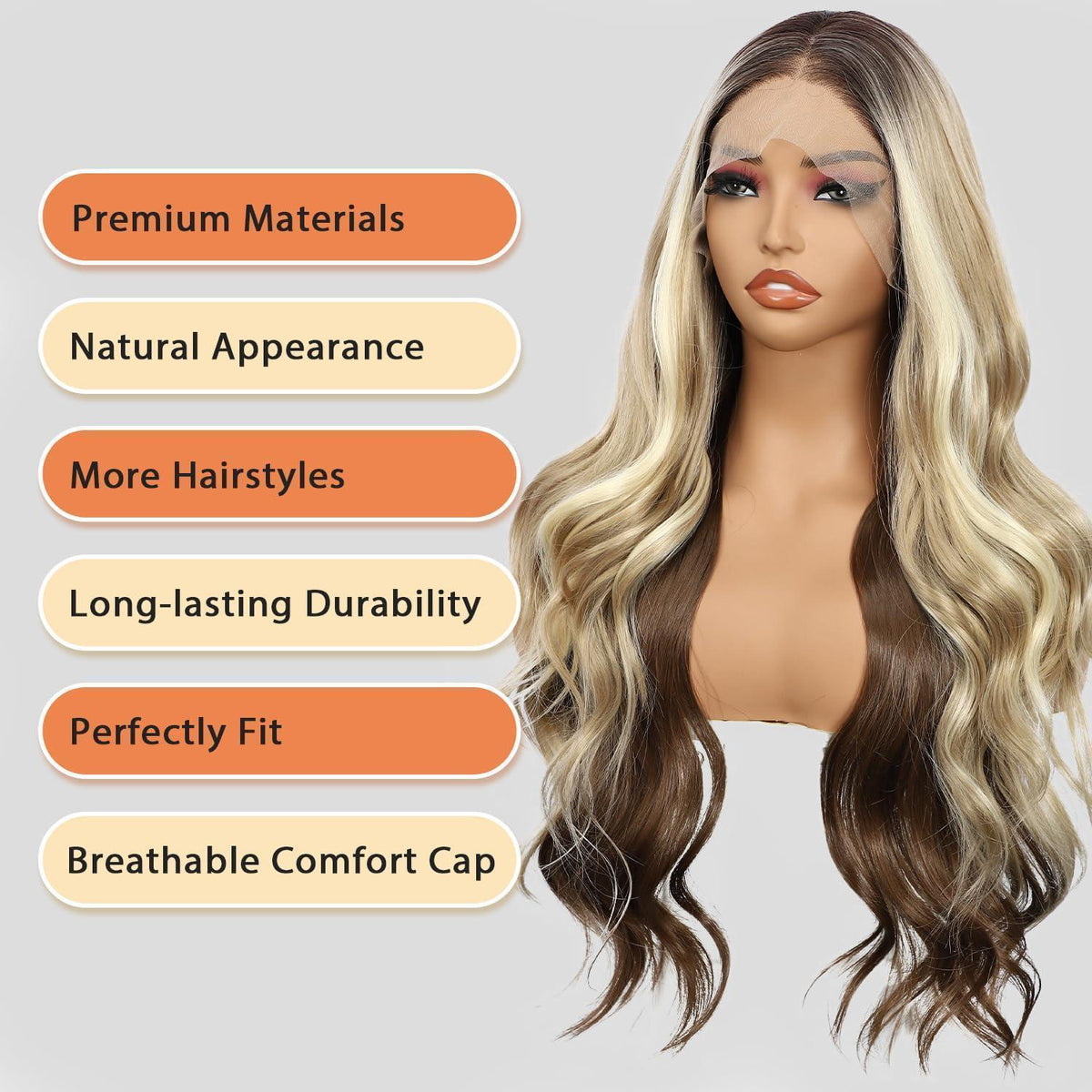 Blonde Braun Ombre Körperwelle Synthetische Lace Front Perücke 24 Zoll
