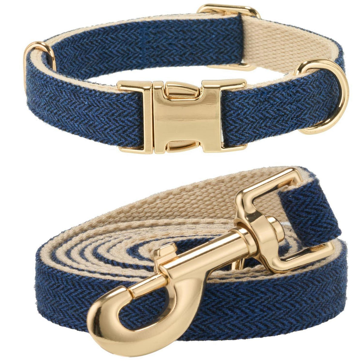 Hundehalsband & Leine Set Klein, Baumwolle, Marineblau