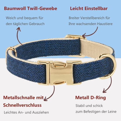 Hundehalsband & Leine Set Klein, Baumwolle, Marineblau